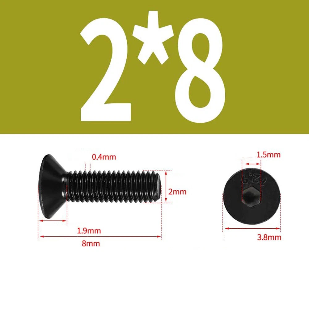 M1.6–M3 Countersunk Socket Head Screws – 12.9 Grade Carbon Steel, Flat Head, Fully Threaded (3–50mm Overall Length)