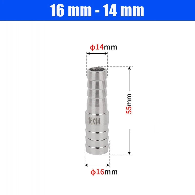 6mm~50mm Stainless Reducer Barbed Hose Joiner Connector Air Water Pipe Gas Tubi