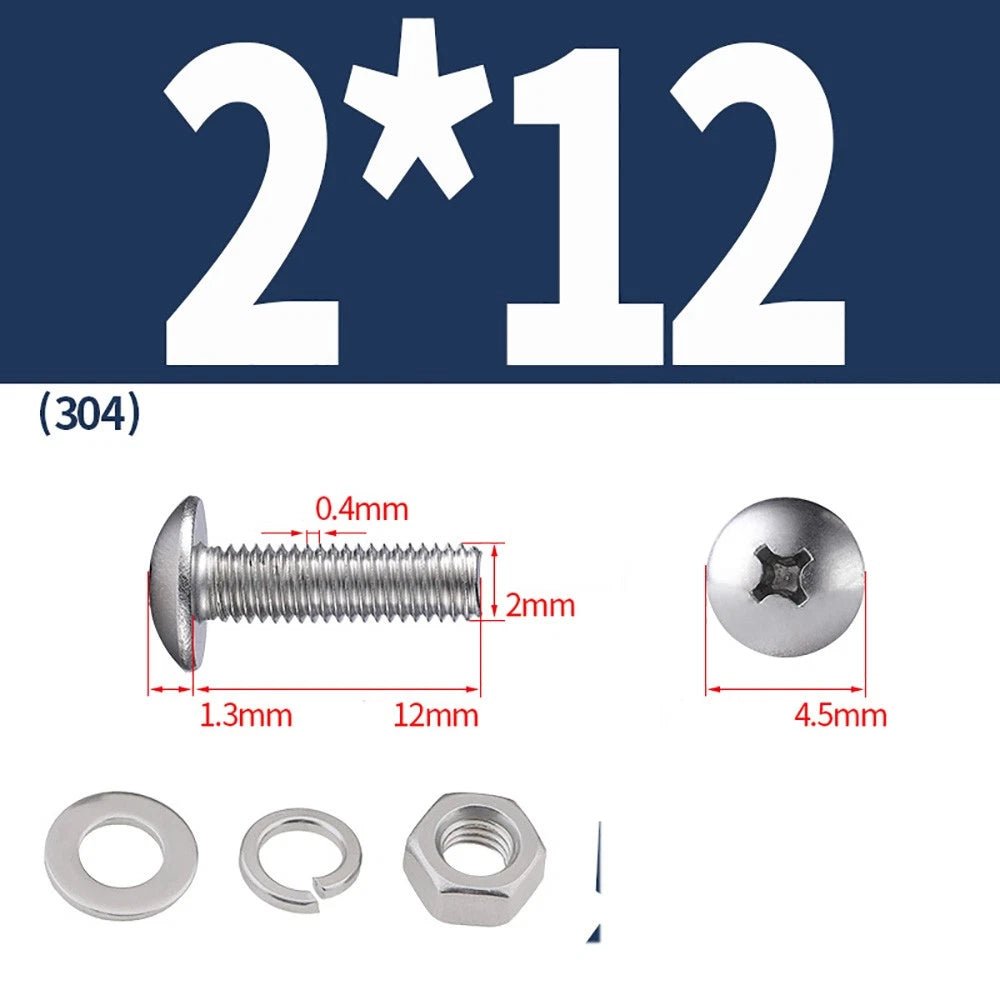 M2–M4 Phillips Truss Head Machine Screws with Hex Nuts & Washers – A2 Stainless Steel - HomeDIYer
