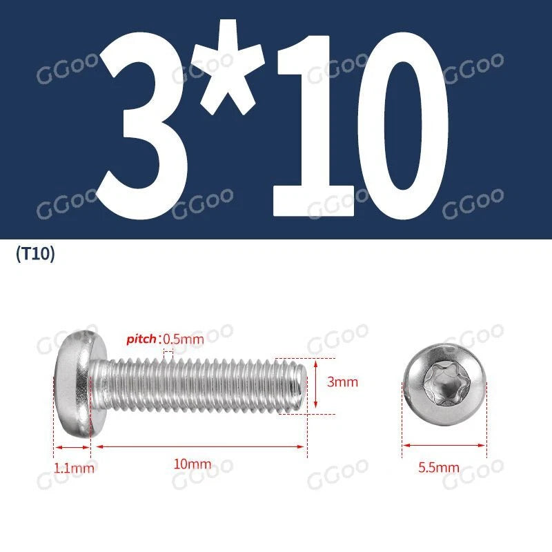 A2 Stainless Steel Torx Pan Head Machine Screws — M2 to M8, Six-Lobe Drive