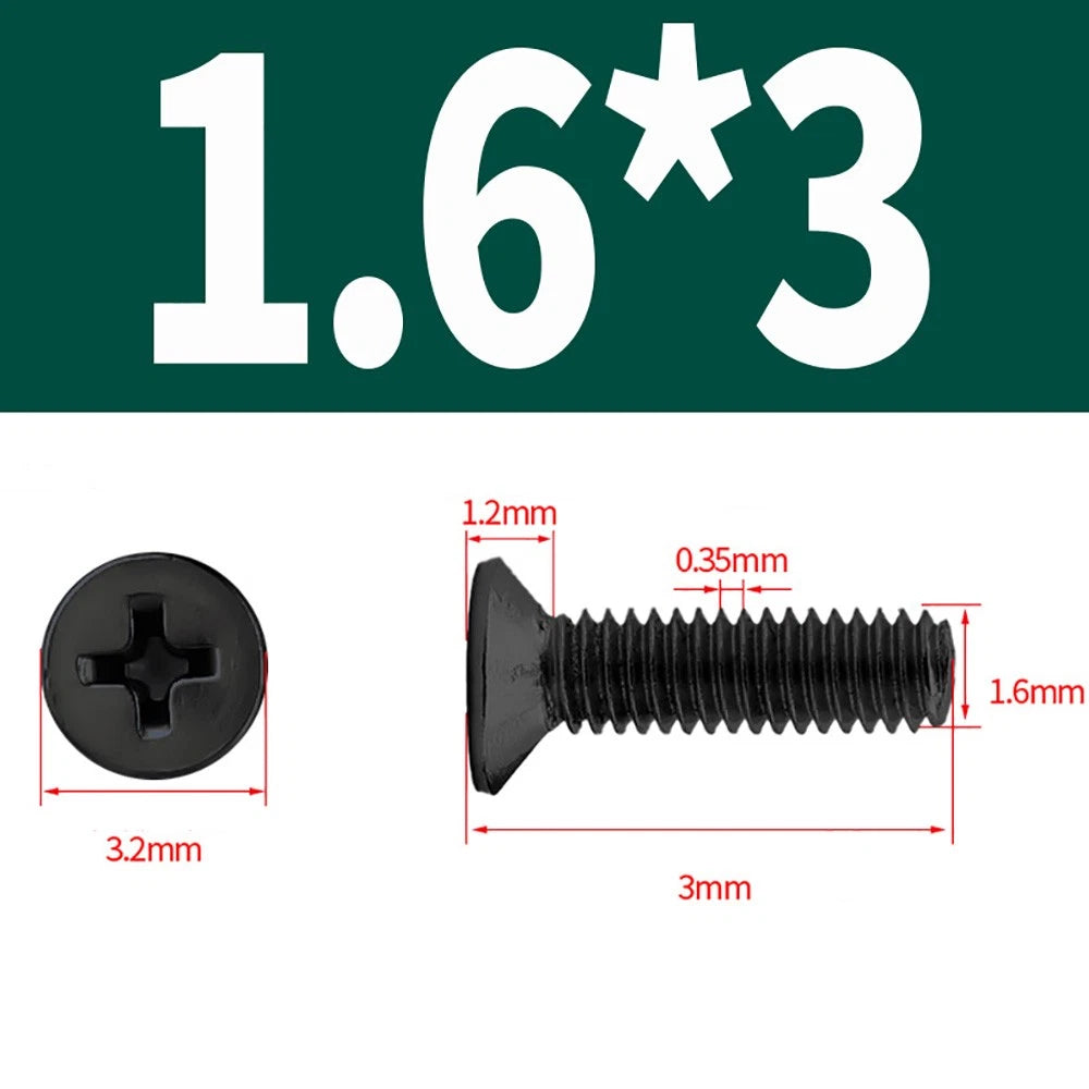 Black Phillips Flat Head Countersunk Machine Screws — Carbon Steel M1–M6