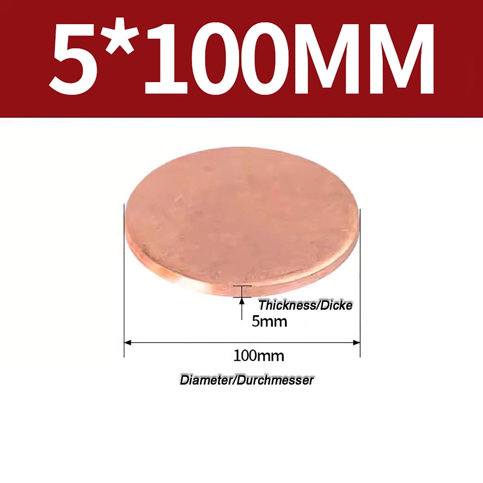 Solid Pure Copper Discs Blanks Round Plate Metal Sheet Thick 0.3~6mm Ø10mm~150mm