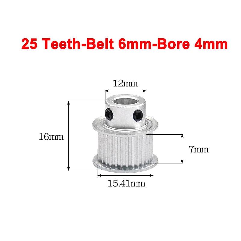 2GT Drive Pulley With Step 16 Tooth - 100 Tooth Bore 4mm - 25mm for 6mm Belt