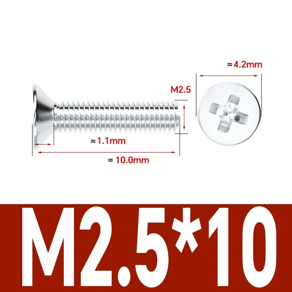 Countersunk Phillips Machine Screws – M2 to M12, White / Colour Zinc Plated, Carbon Steel