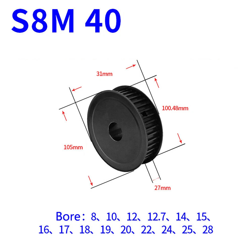 STS S8M 10T-40T Timing Belt Pulleys Pitch 8mm Teeth Width 27mm AF-type 45# Steel