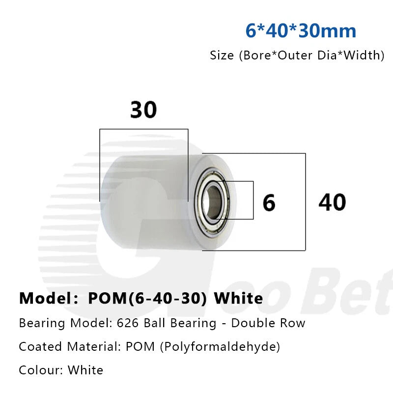 6mm Bore Plastic Roller Wheel Two Ball Bearing Coated PP POM Pulley Guide Wheel