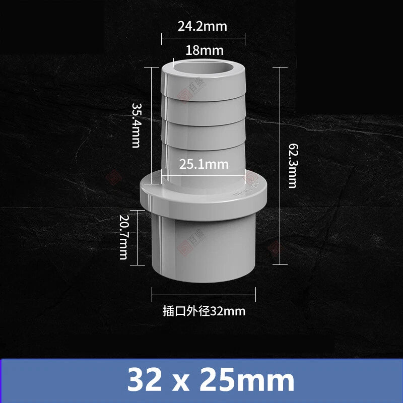 5mm to 63mm Hose Nozzle PVC Plastic Pipe Fittings Barb Connectors Sleeve Grey