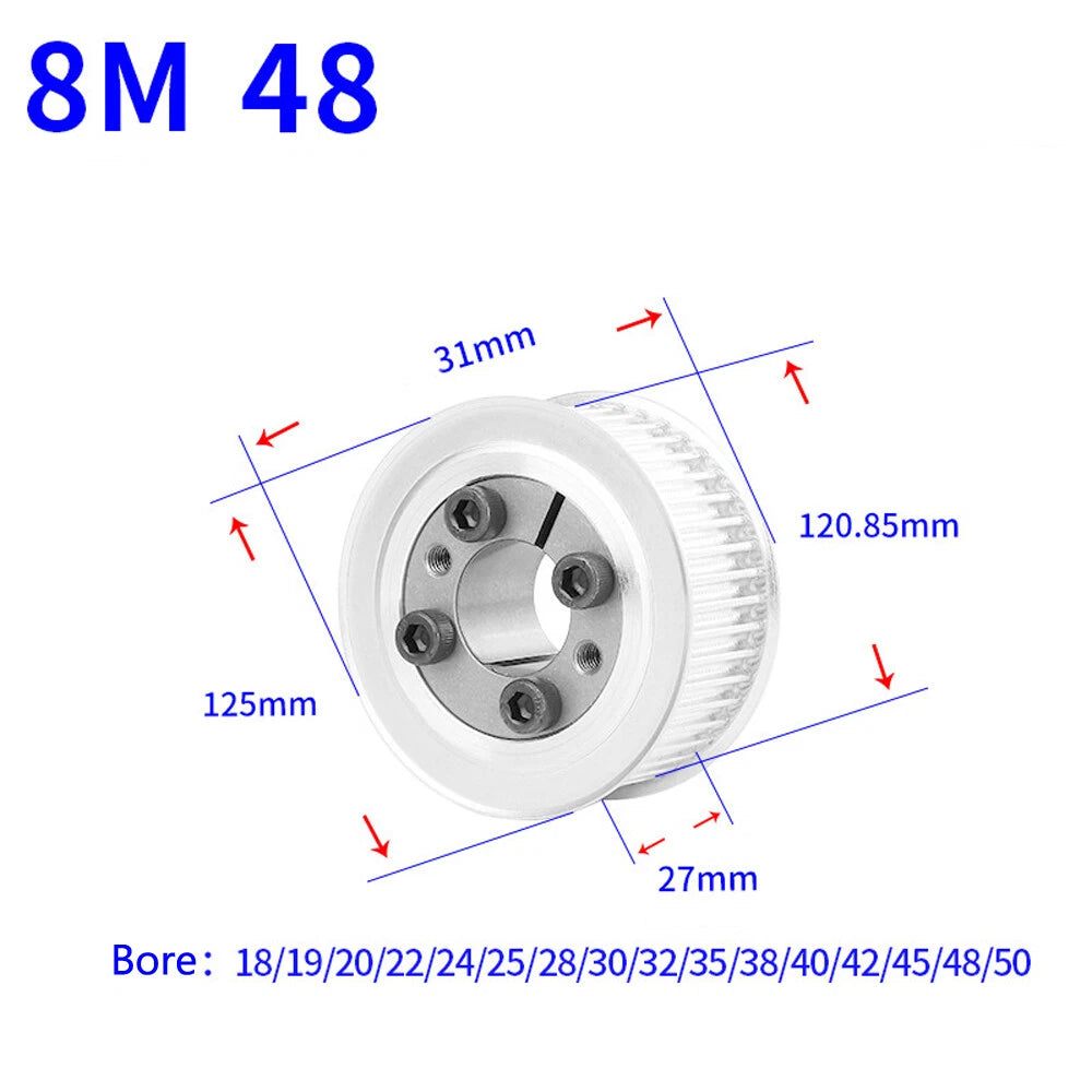 HTD-8M 18T-60T Timing Belt Pulley With Expansion/Tension Sleeve Teeth Width 27mm