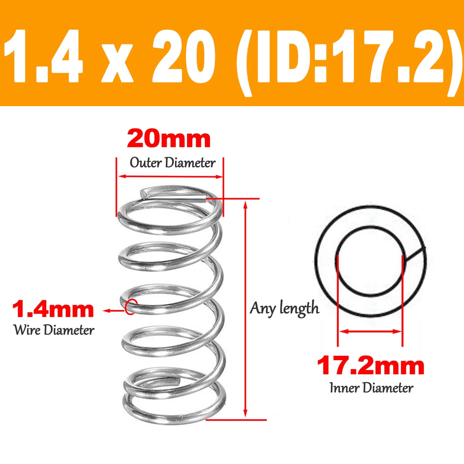 Compression Spring Pressure Spring A2 Stainles Steel Wire Dia 1.4mm Ø 16mm-25mm
