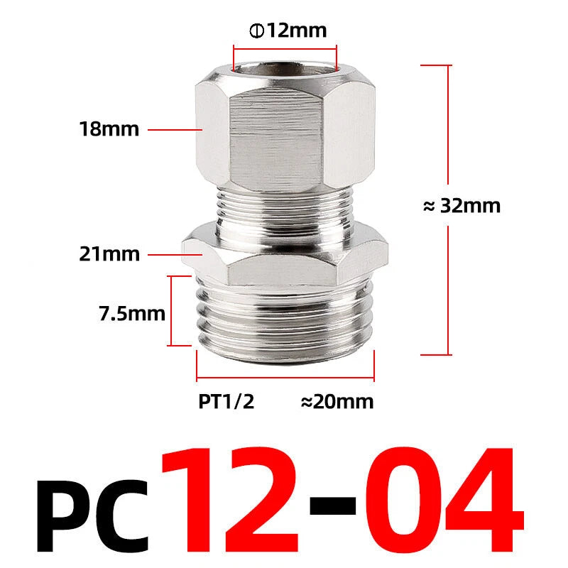 Brass Male Compression Fittings – BSP Hydraulic Adaptor, 1/8" to 1/2" Bore (PC4–PC16)
