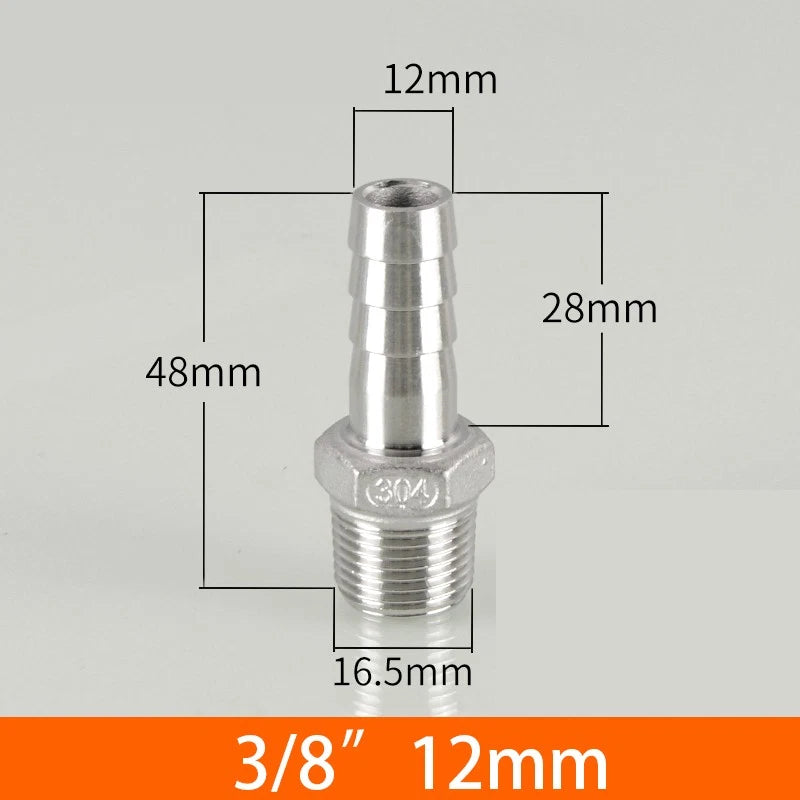 Stainless Steel BSP 1 8"-3 8" Male Thread Fitting x Barb Hose Tail End Connector