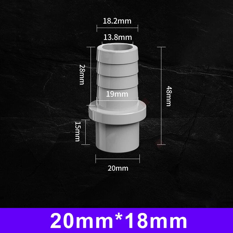 White Grey Pagoda PVC Pipe Connector Fittings 20 25mm Adapter To Hose OD 5~20mm