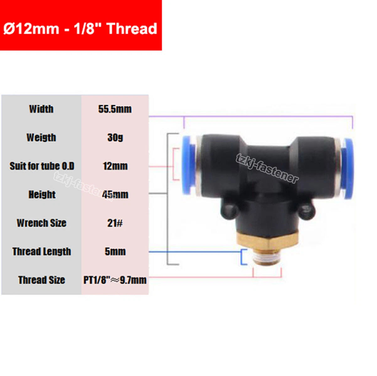 Pneumatic Tee "T" Connector BSP Male Thread 4mm-16mm Hose Tube Push-In Fittings