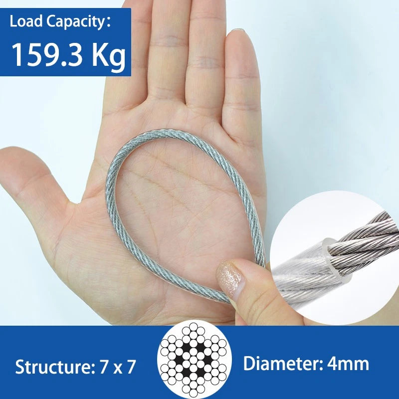 Clear PVC Coated Steel Wire Rope Metal Cable Rigging 0.38mm-12mm Heavy Duty