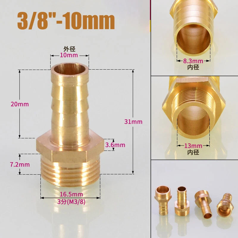 Brass Male BSP x Barbed Hosetail Connector — Air Water Fuel Gas Pipe Fitting