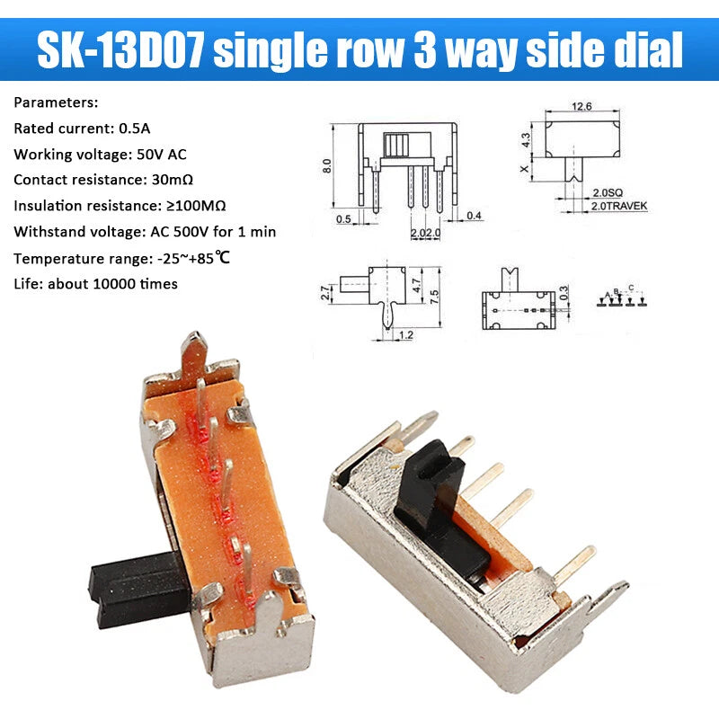 Slide Toggle Switch SS SK MSK MSS Series — 2/3-Way PCB Slide Switch, 3–8 Pin, Single & Double Row