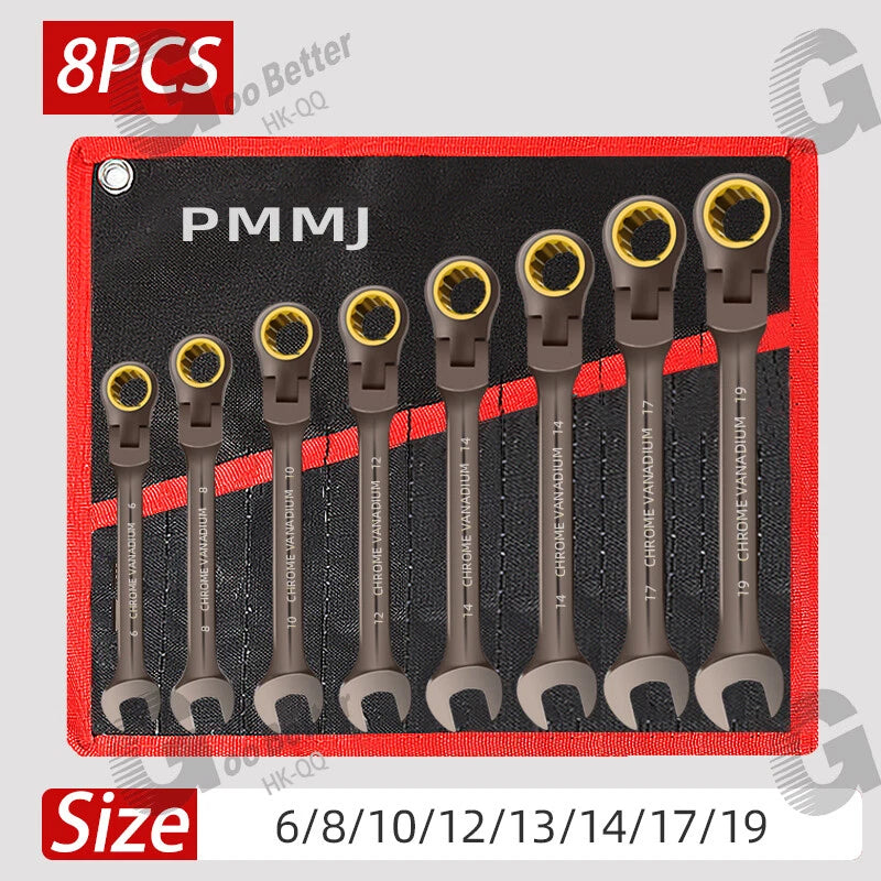 Ratchet Spanner Combination Fixed & Flexi 6 - 19mm 14 x Sizes Tool Wrench