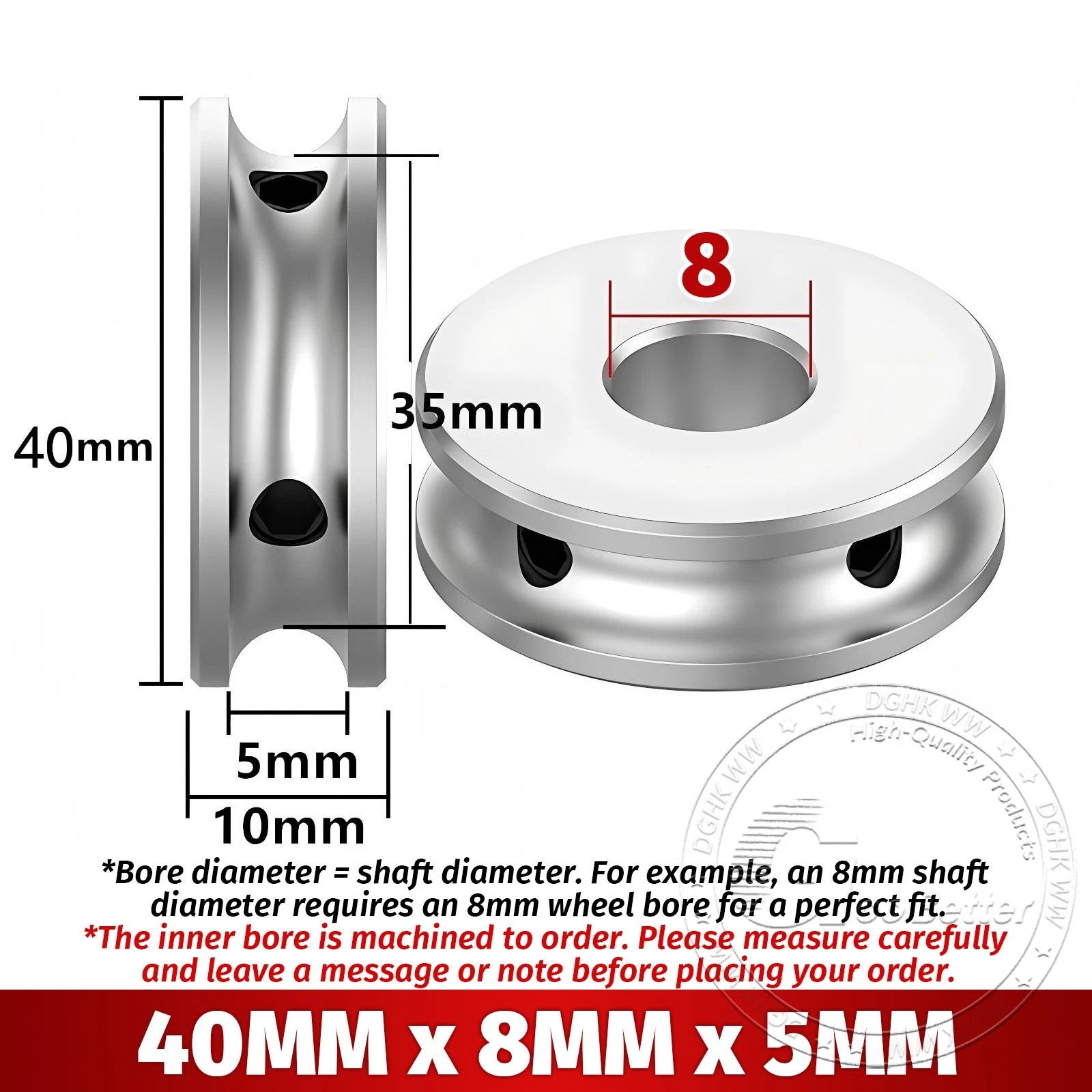 V Grooved Pulley Aluminum Round Belt Pulleys For 5mm Width Belt OD 20/30/40mm