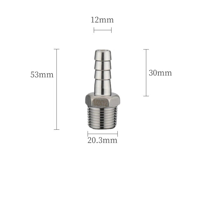 A2 Stainless Steel Straight Barb Hose Connector — Male Thread, 6mm to 20mm Tubing