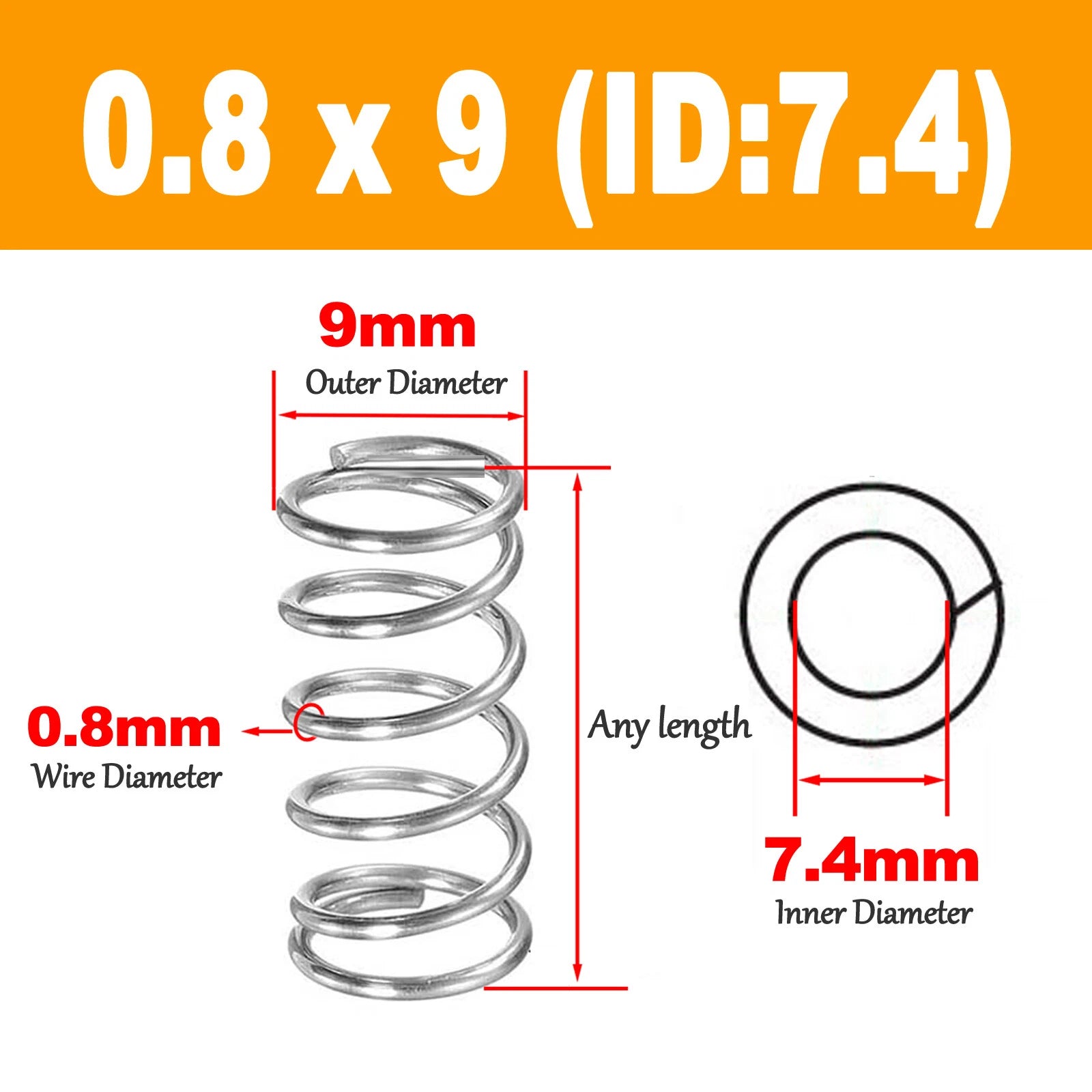 Compression spring 0.8mm, 304 stainless steel Length 5 to 120mm Pressure spring