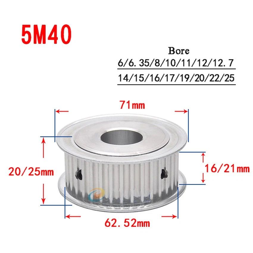 HTD-5M 10T-60T Timing Belt Pulley AF-Type Bore 5-25mm, For 15mm Width Belt
