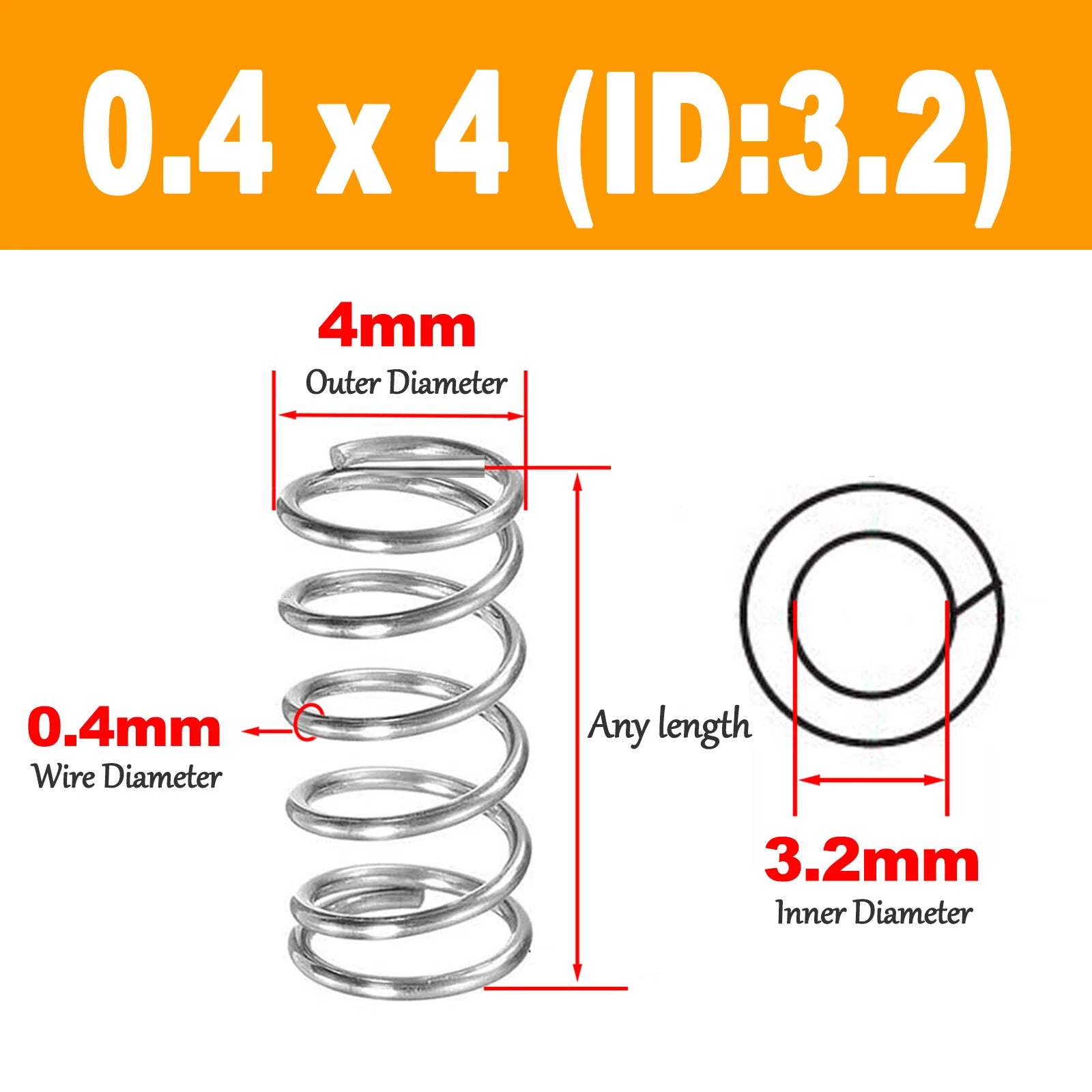Compression Spring 0.40mm Wire Dia ,2 - 12mm OD Small Pressure Springs 304 Steel