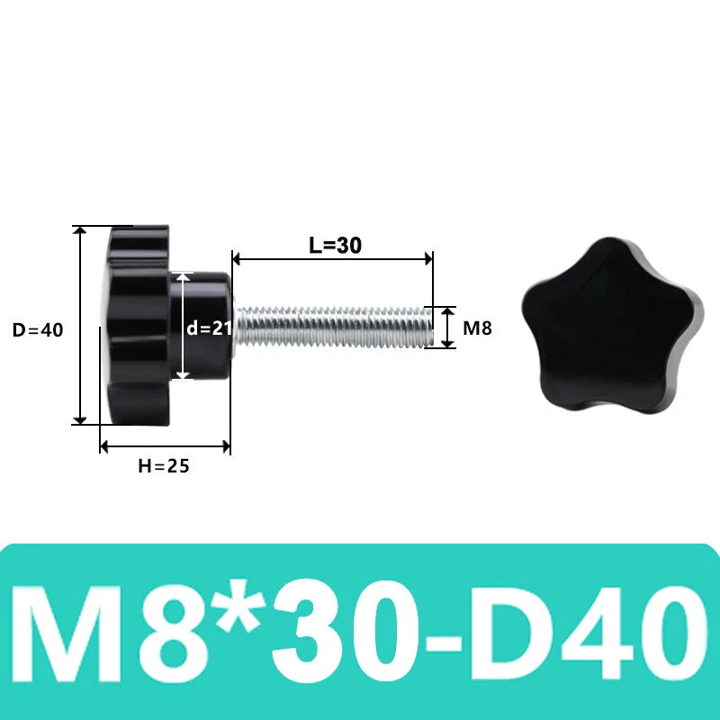 M5/6/8/10 Pentagram Star Thumb Screws Hand Grip Knob Bolts Carbon Steel/Bakelite
