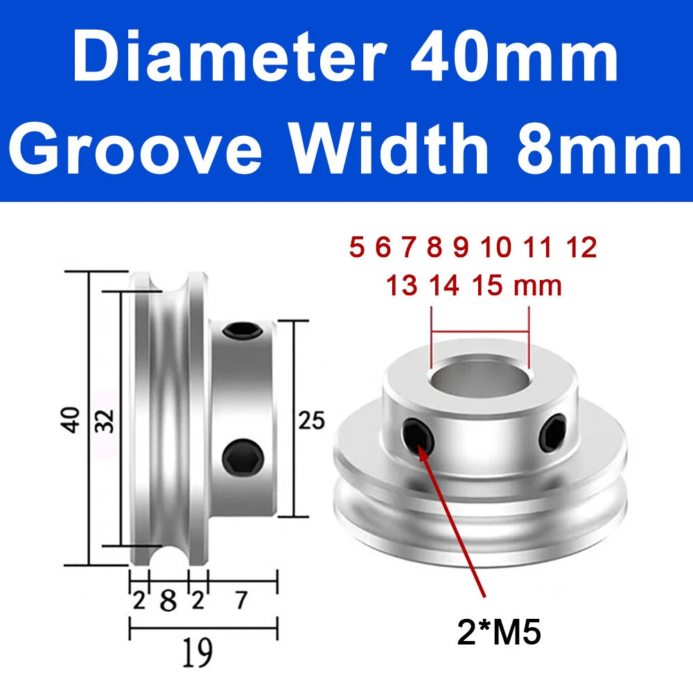 Alu U Pulley OD 20 30 40 50 60 80mm Single Groove Fixed Pulley for PU Round Belt