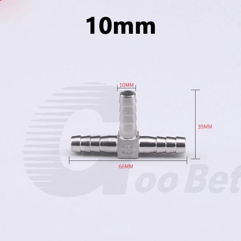 Stainless Steel Barbed Hose Connector — T-Piece & Y-Piece, 6mm–25mm