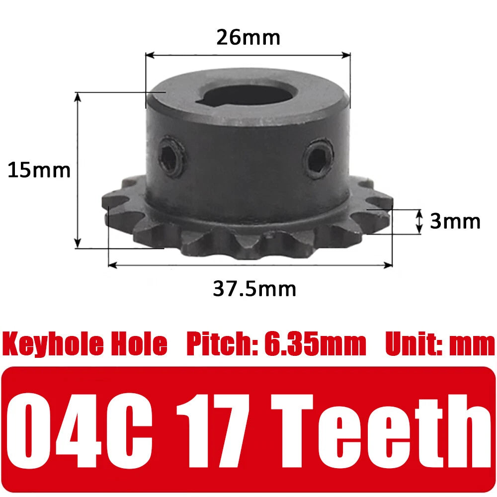 04C Roller Chain Drive Sprocket Wheel 11T-40T Keyhole Hole 8mm-30mm Pitch 6.35mm