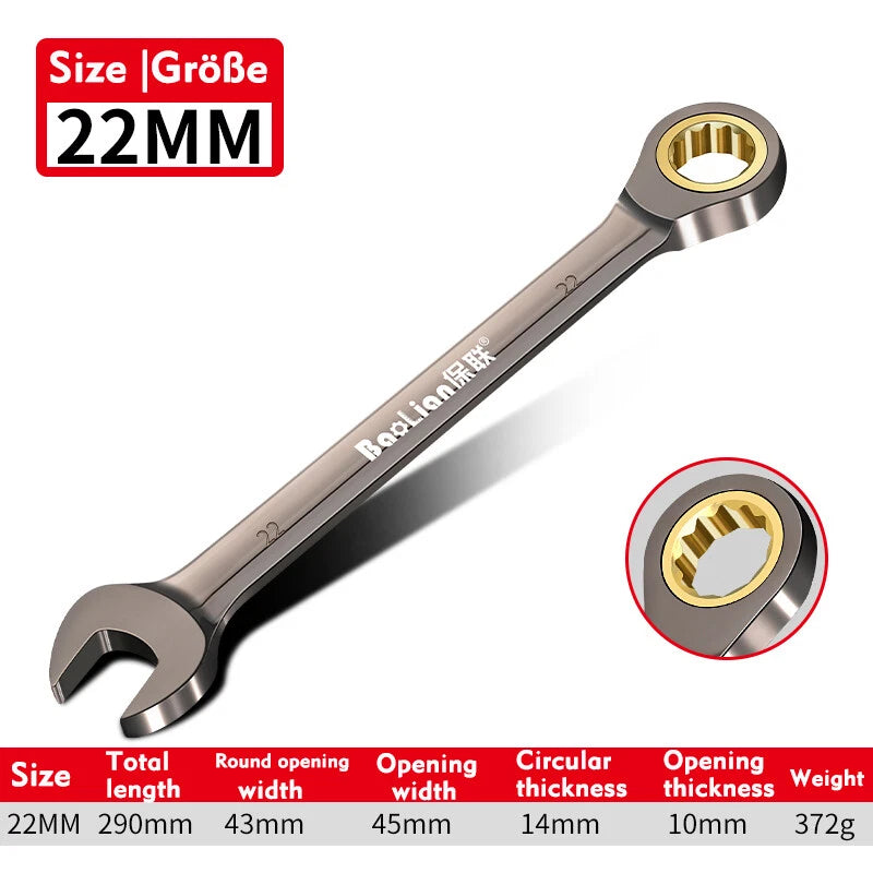 Ratchet Spanner Combination Fixed & Flexi 6 - 32mm Different Sizes Tool Wrench
