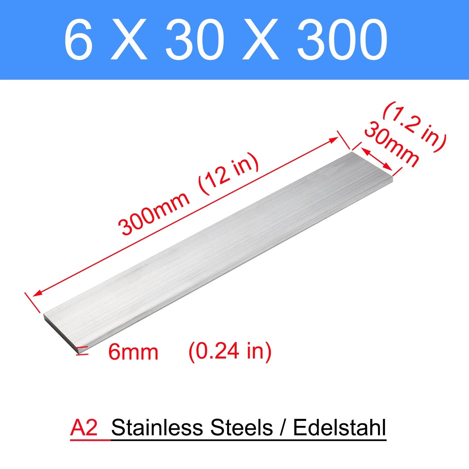 304 A2 Stainless Steel Flat Bar-Plate Can be customised thick 6mm 8mm L 0.1-1m