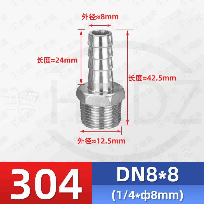 BSP Male Thread Stainless Steel Barb Hose Tail Connector — 1/8" to 4"