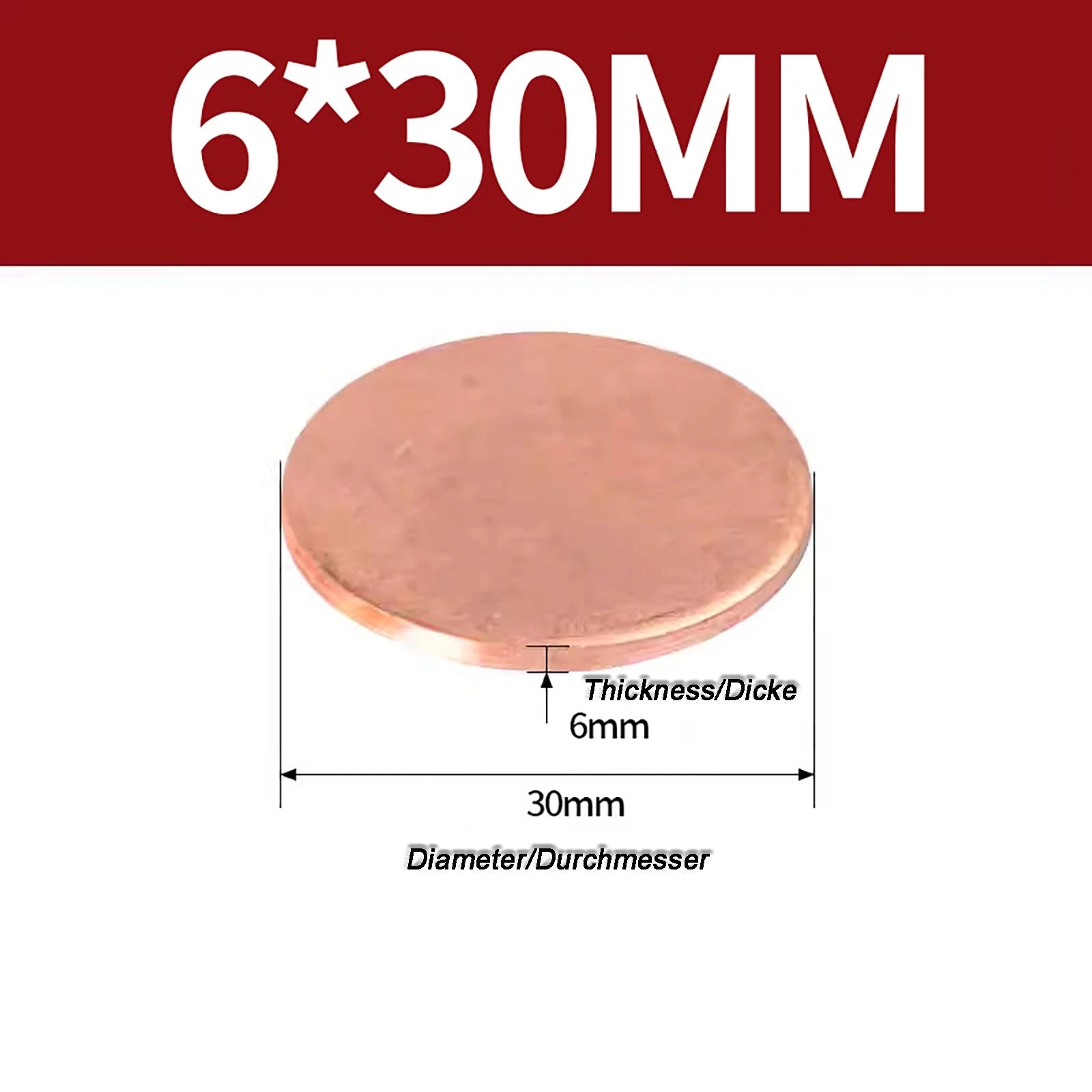 Solid Pure Copper Discs Blanks Round Plate Metal Sheet Thick 0.3~6mm Ø10mm~150mm