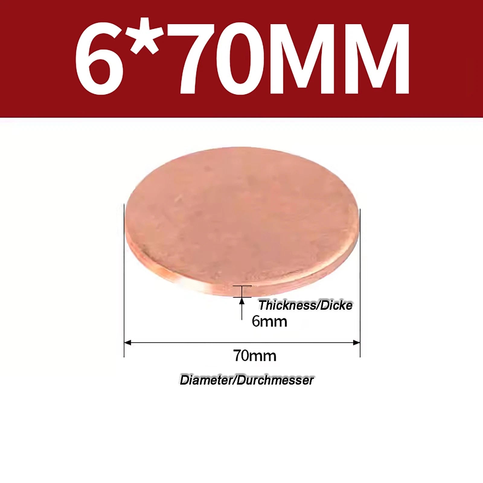Solid Pure Copper Discs Blanks Round Plate Metal Sheet Thick 0.3~6mm Ø10mm~150mm