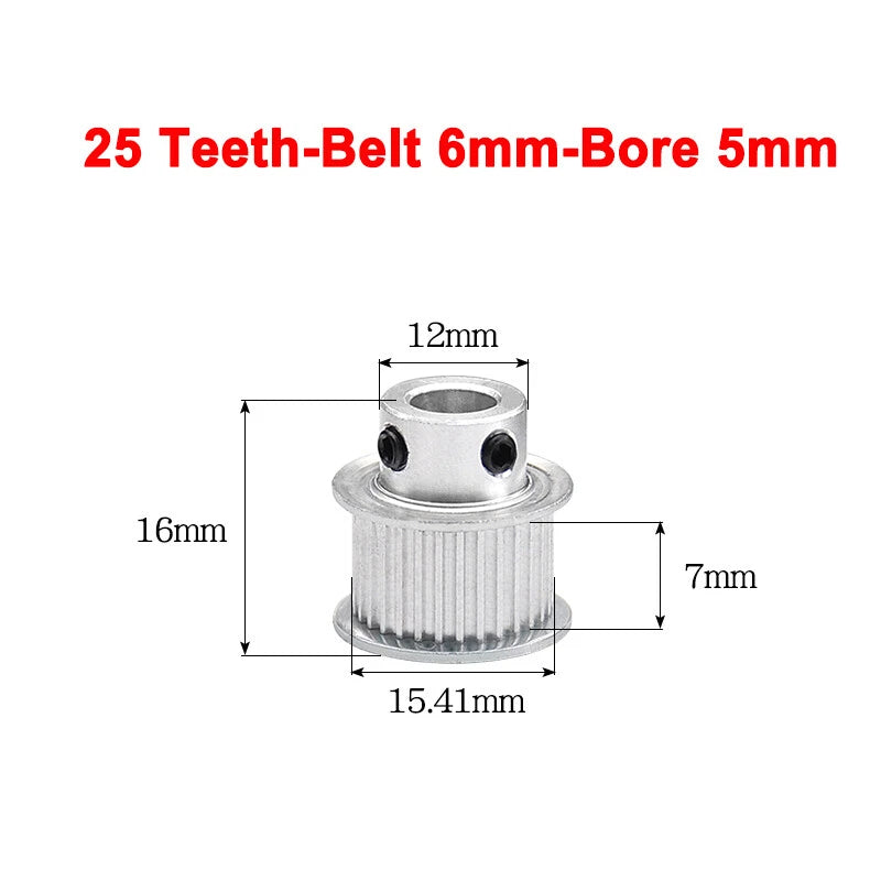 2GT Drive Pulley With Step 16 Tooth - 100 Tooth Bore 4mm - 25mm for 6mm Belt
