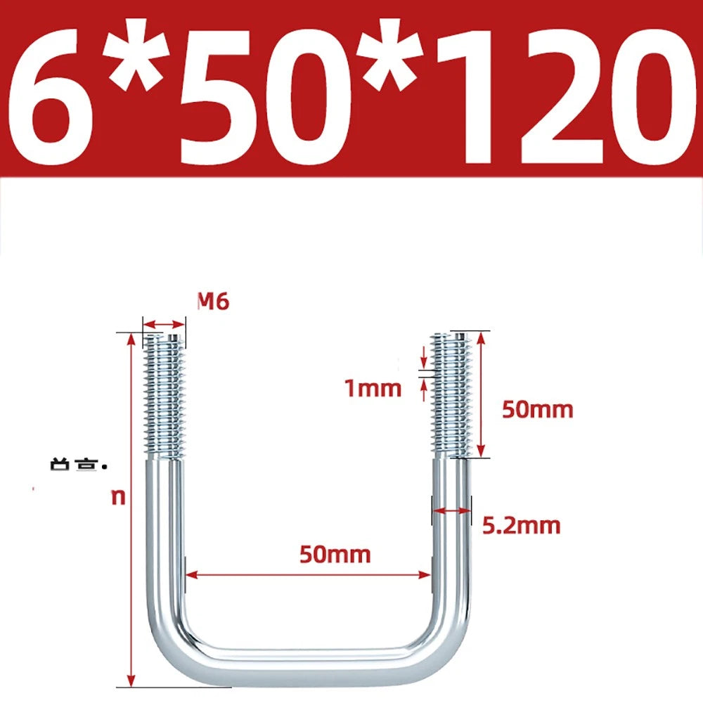 Square U-Bolts Galvanized Carbon Steel Fixing Clamp Bolt M6 M8 M10 M12 M14 M16
