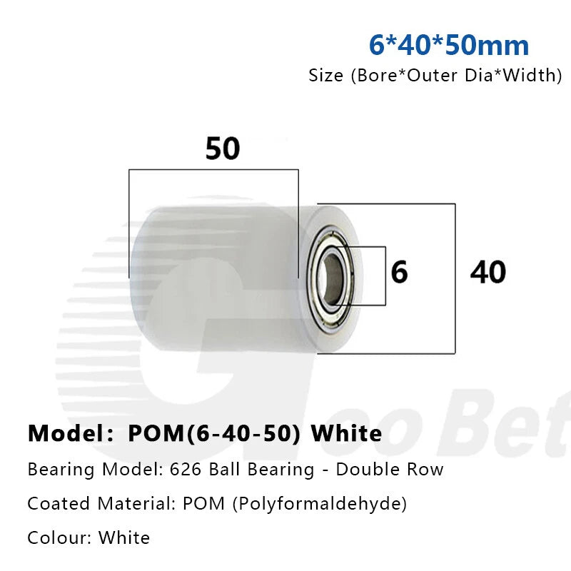 6mm Bore Plastic Roller Wheel Two Ball Bearing Coated PP POM Pulley Guide Wheel