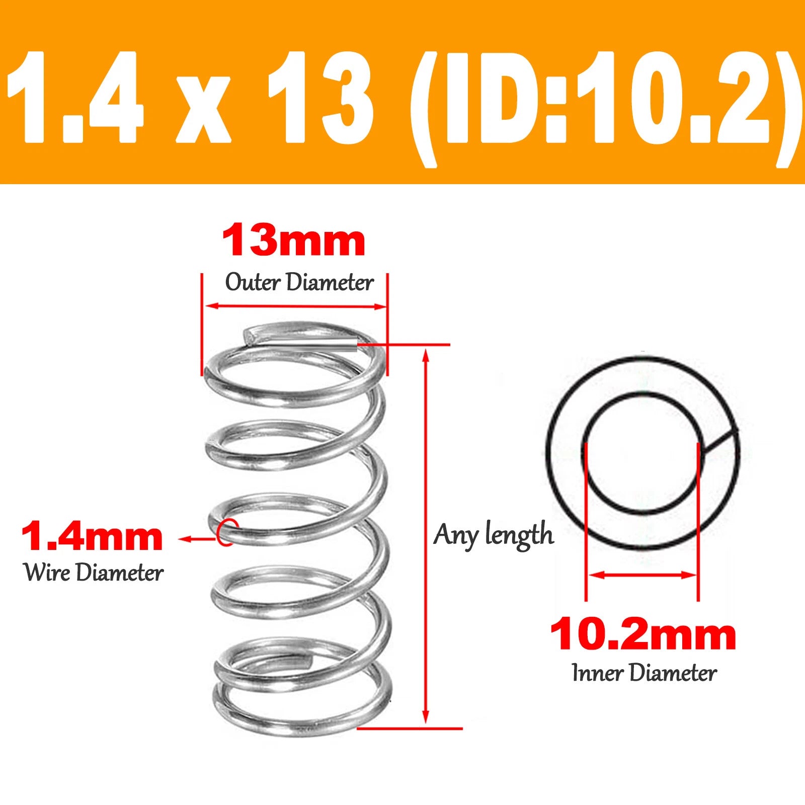 Compression Spring Pressure Spring A2 Stainles Steel Wire Dia 1.4mm Ø 8 mm-10 mm