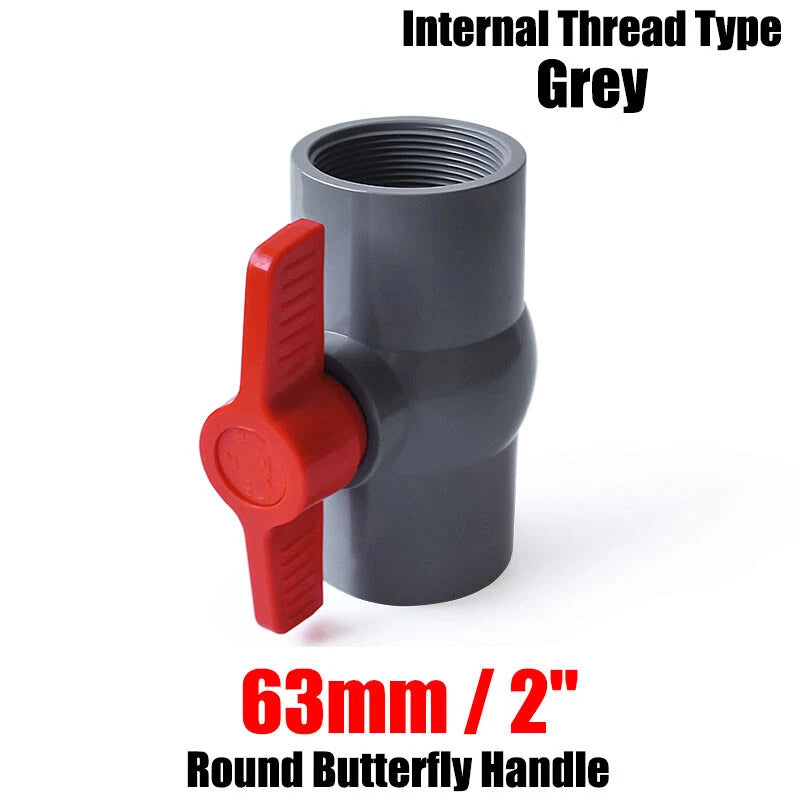 PVC Pipe Fittings 20mm-90mm Ball Valve Socket Solvent Weld-Female Thread Grey