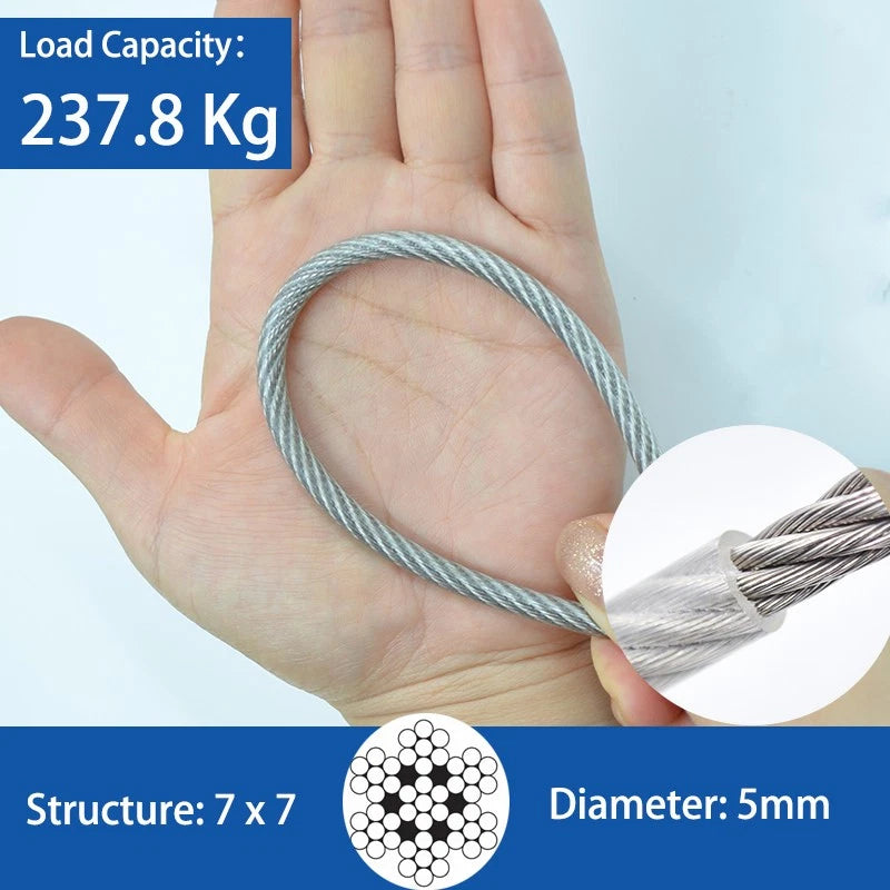 Clear PVC Coated Steel Wire Rope Metal Cable Rigging 0.38mm-12mm Heavy Duty