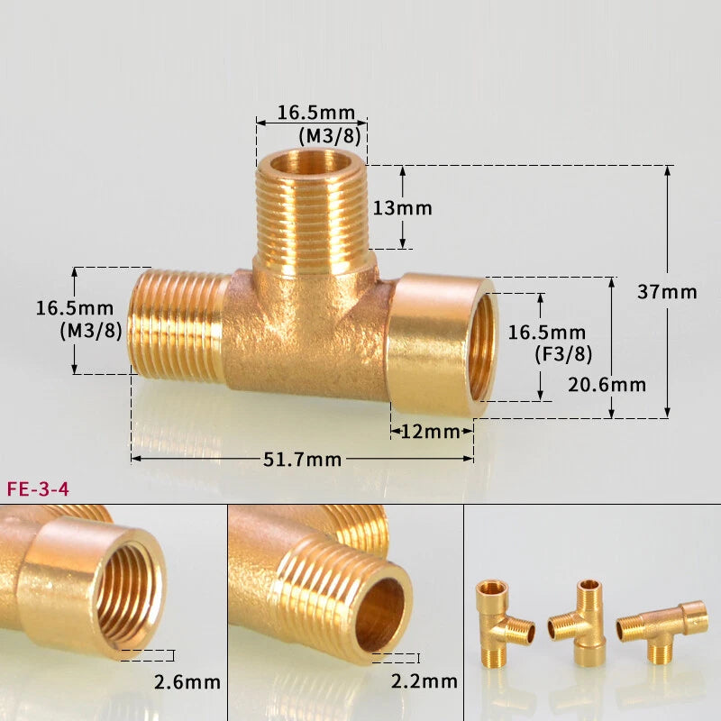 BSP Brass Tee Pipe Fitting – Male & Female Thread T-Shape Connector