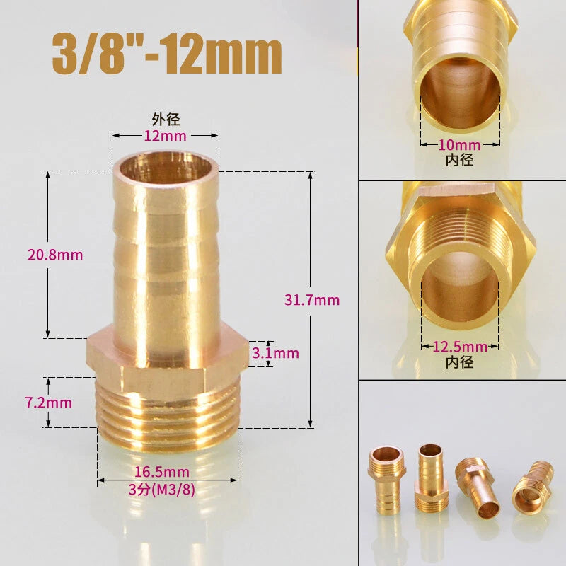 Brass Male BSP x Barbed Hosetail Connector — Air Water Fuel Gas Pipe Fitting