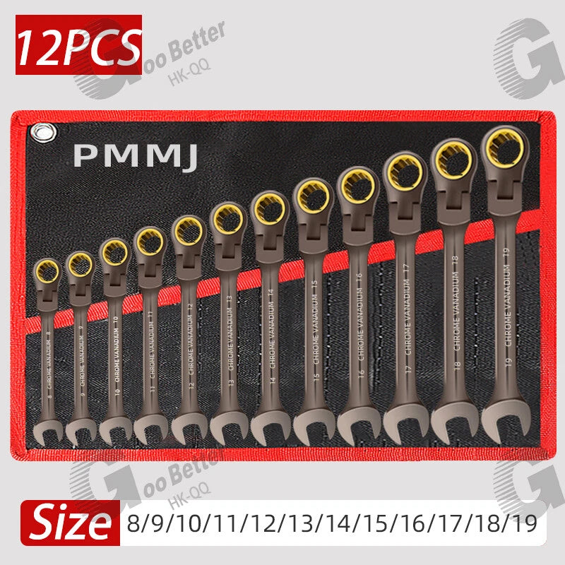 Ratchet Spanner Combination Fixed & Flexi 6 - 19mm 14 x Sizes Tool Wrench