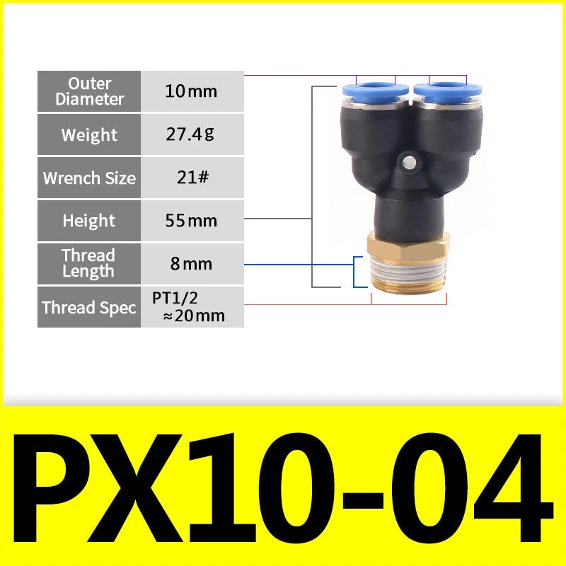 Male Stud Push-In Y Piece Pneumatic Fittings — Thread Hose Tube Connector