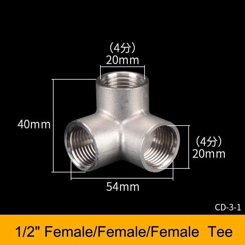 Stainless Steel BSP Tee Fittings 1/2" & 3/4" Male Female Reducer Connector