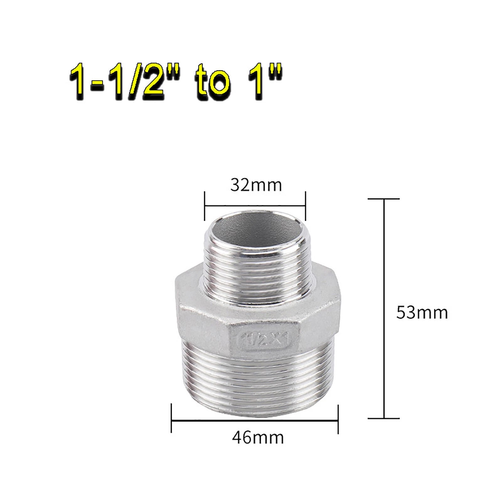 BSP Male to Male Reducing Hex Nipple 304 Stainless Steel Pipe Connector