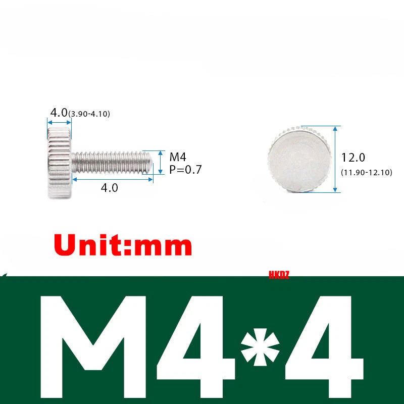 M3/M4 5mm to 20mm Flat Head Knurled Thumb Screws 303 Stainless Steel Hand Bolts