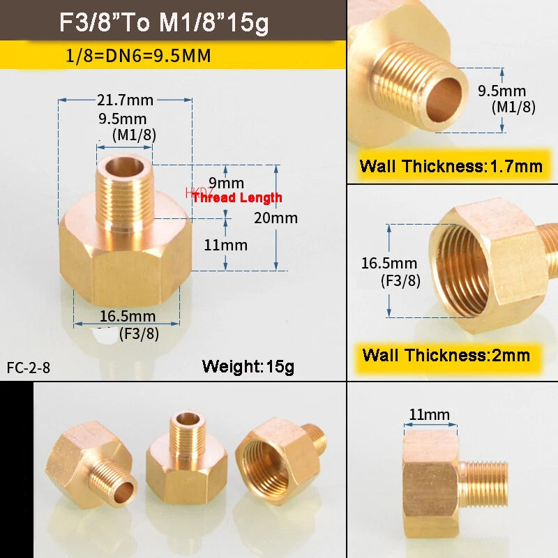 1 8" BSP Brass Reducing Fittings Female To Male Thread Connector Adaptor Coupler