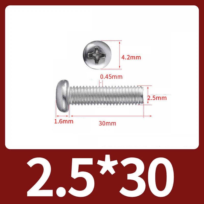 M2.5 Pozi Pan Head Machine Screws A2 Stainless Steel — Multiple Lengths - HomeDIYer